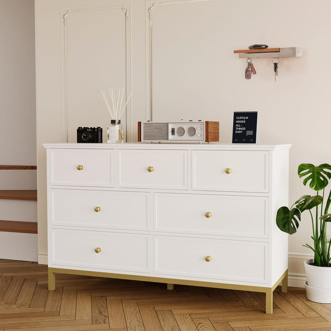 Pamapic 7-Drawer Dresser TV Stand, White
