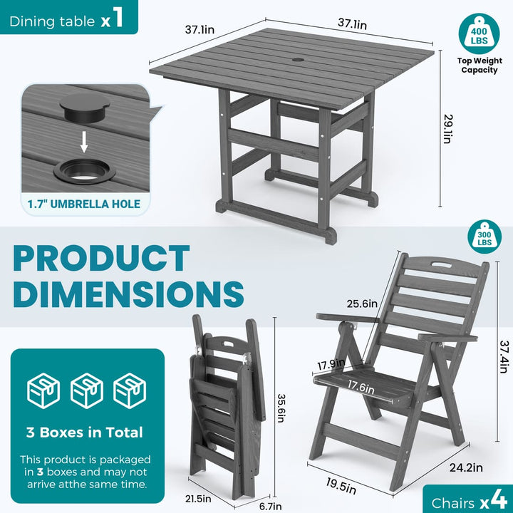 Corex HDPE Foldable Dining Set, 5-Piece