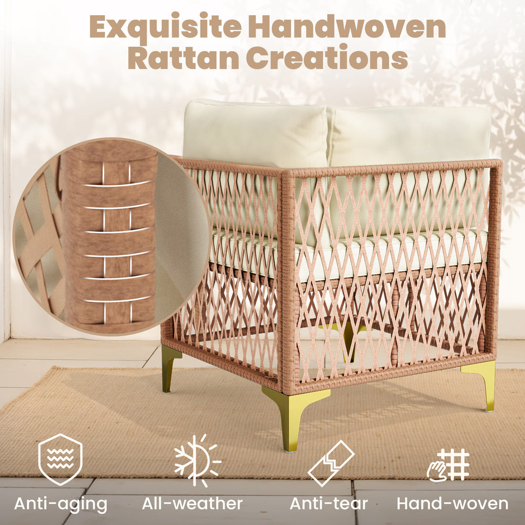 Pamapic 7 Pcs Open Weave Wicker Outdoor Sectional Sofa Set with Washable Cushions & Glass Coffee Table, Boho